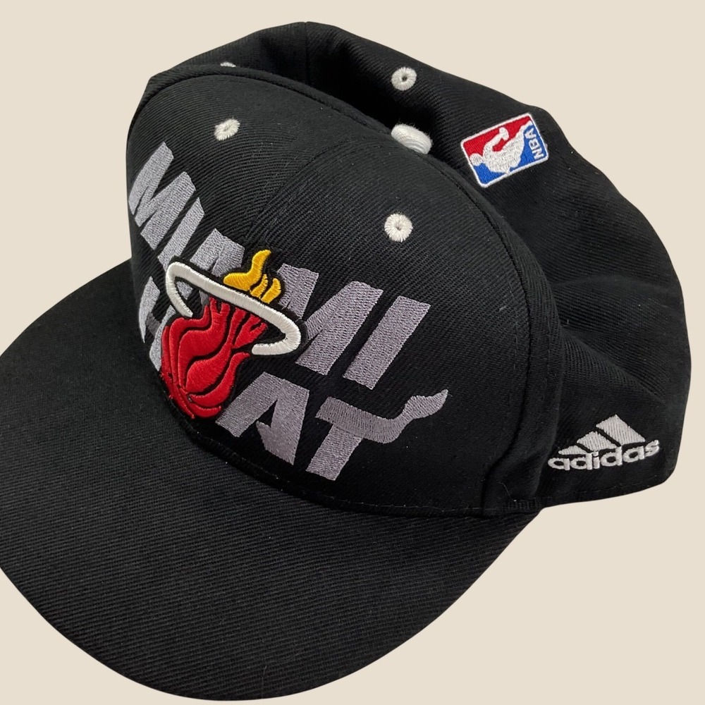 Adidas Miami Heat NBA Hardwood Classics Snapback Hat Black Red White Adjustable